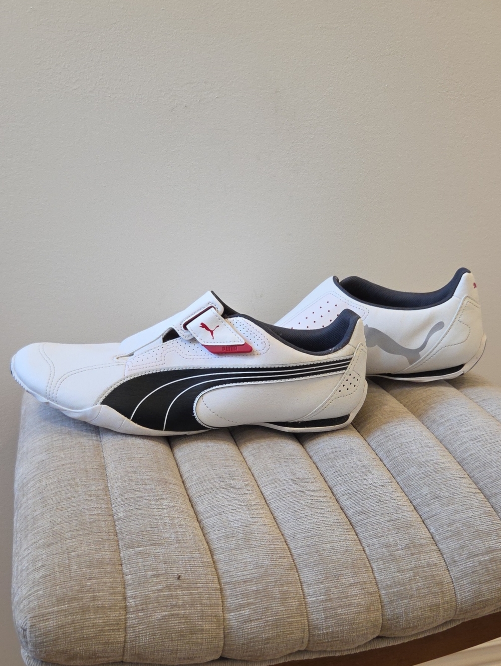 Puma Men's Size 12-  White, Black and Red Slip-On Sneakers